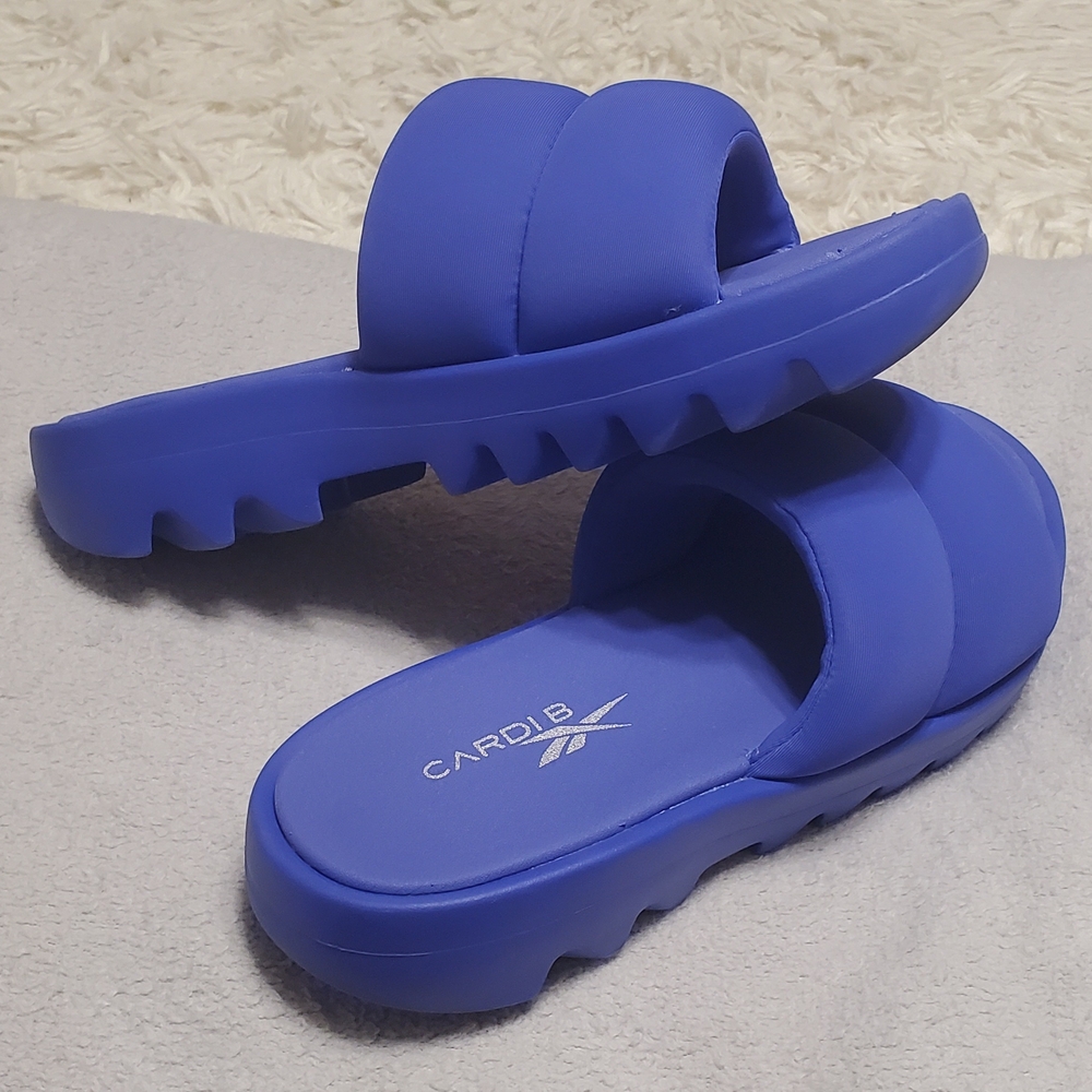 Reebok Cardi B Blue Violet Slide-in Athletic Sandals w/ Chunky Platform Bottoms